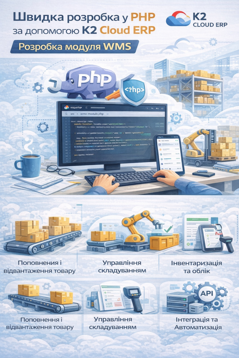 Швидка розробка в PHP за допомогою K2 ERP. Розробка модуля WMS: економіка впровадження K2 E…: Швидка розробка в PHP за допомогою K2 ER