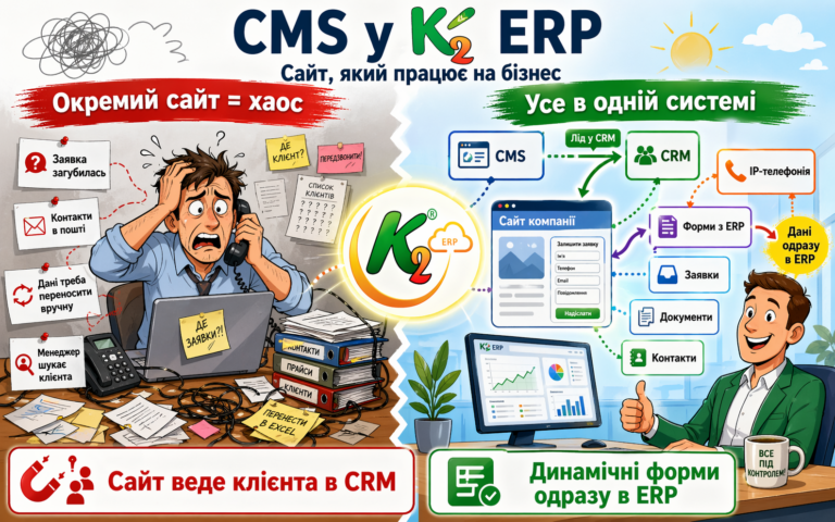 CMS у K2 ERP: економіка впровадження K2 ERP для бізнесу: CMS у K2 ERPякий не просто “висить в інт
