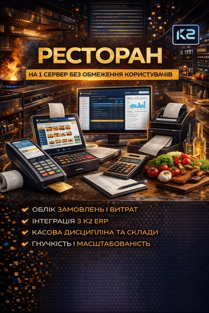 Ресторан: економіка впровадження K2 ERP для бізнесу 1 Ресторан