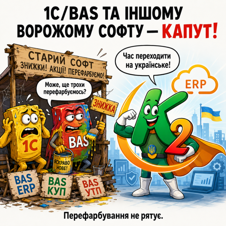 1С/BAS та іншому ворожому софту: економіка впровадження K2 ERP для бізнесу: 1С/BAS та іншому ворожому софту — капут.